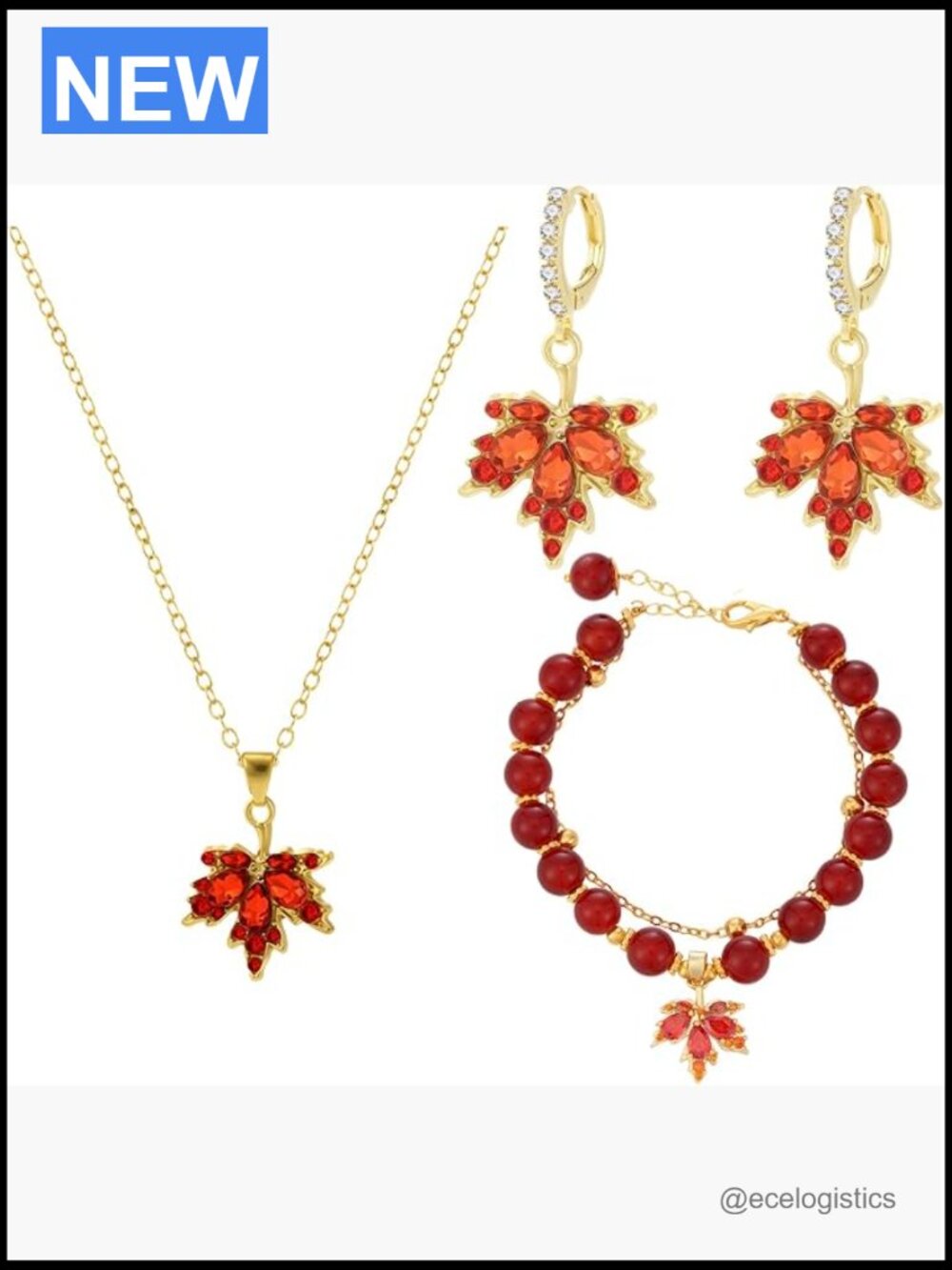 Fall Maple Leaf 3-Piece Jewelry Set Bracelet Earrings Necklace